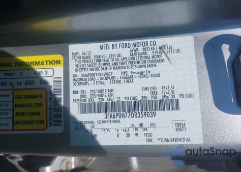 2013 Ford Fusion Se из США, поврежденный, VIN 3FA6P0H77DR359039